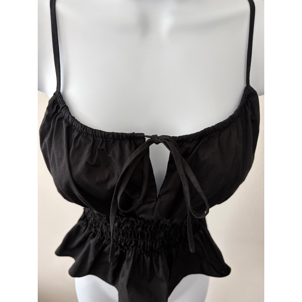 WAYF Black Smocked Peplum Tank Y2K Festival Indie Flirty Waist Size Medium Top - Picture 10 of 11